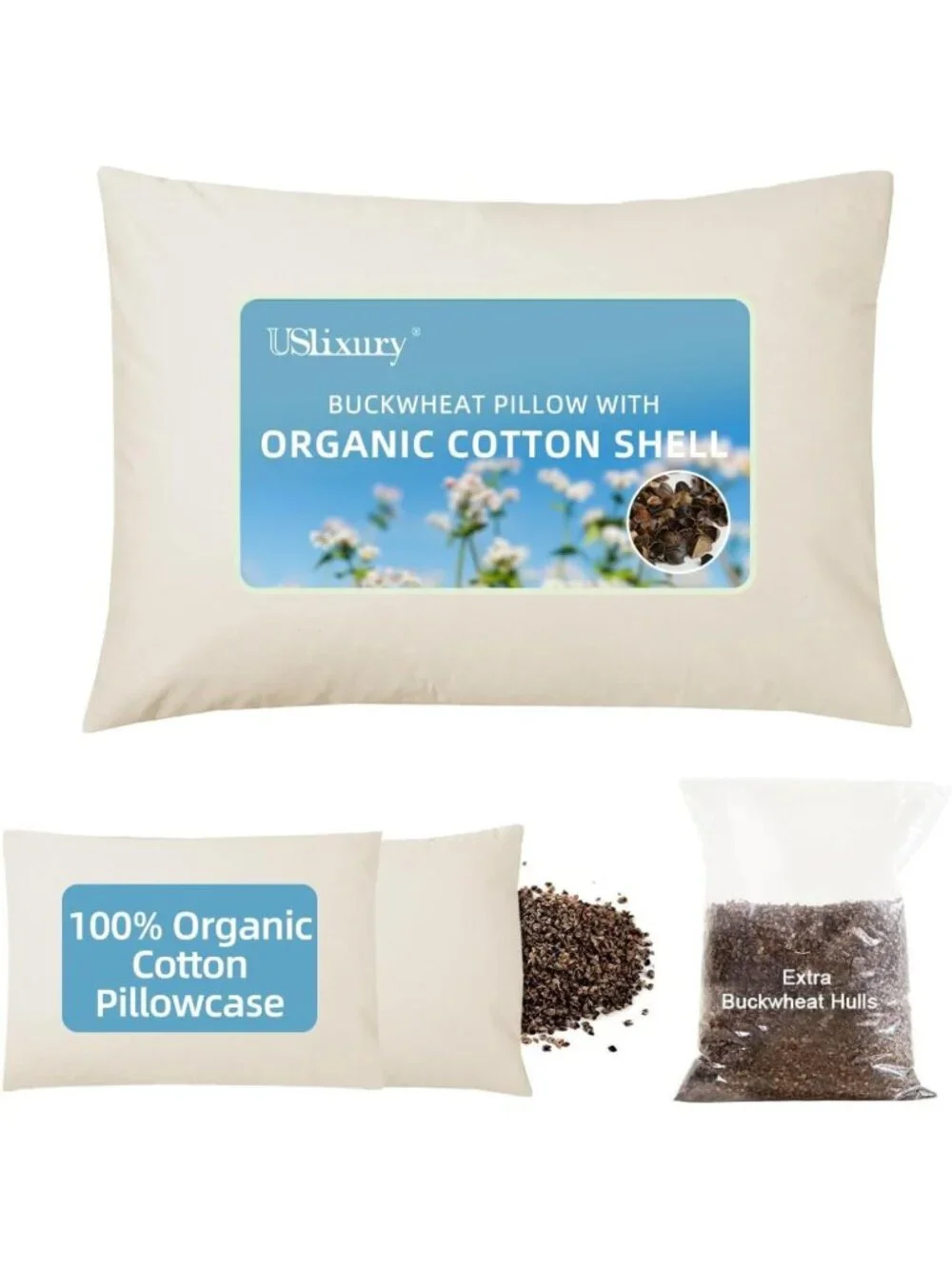 Organic Buckwheat Pillow 20x26 | Adjustable Height | Neck Support & Comfort